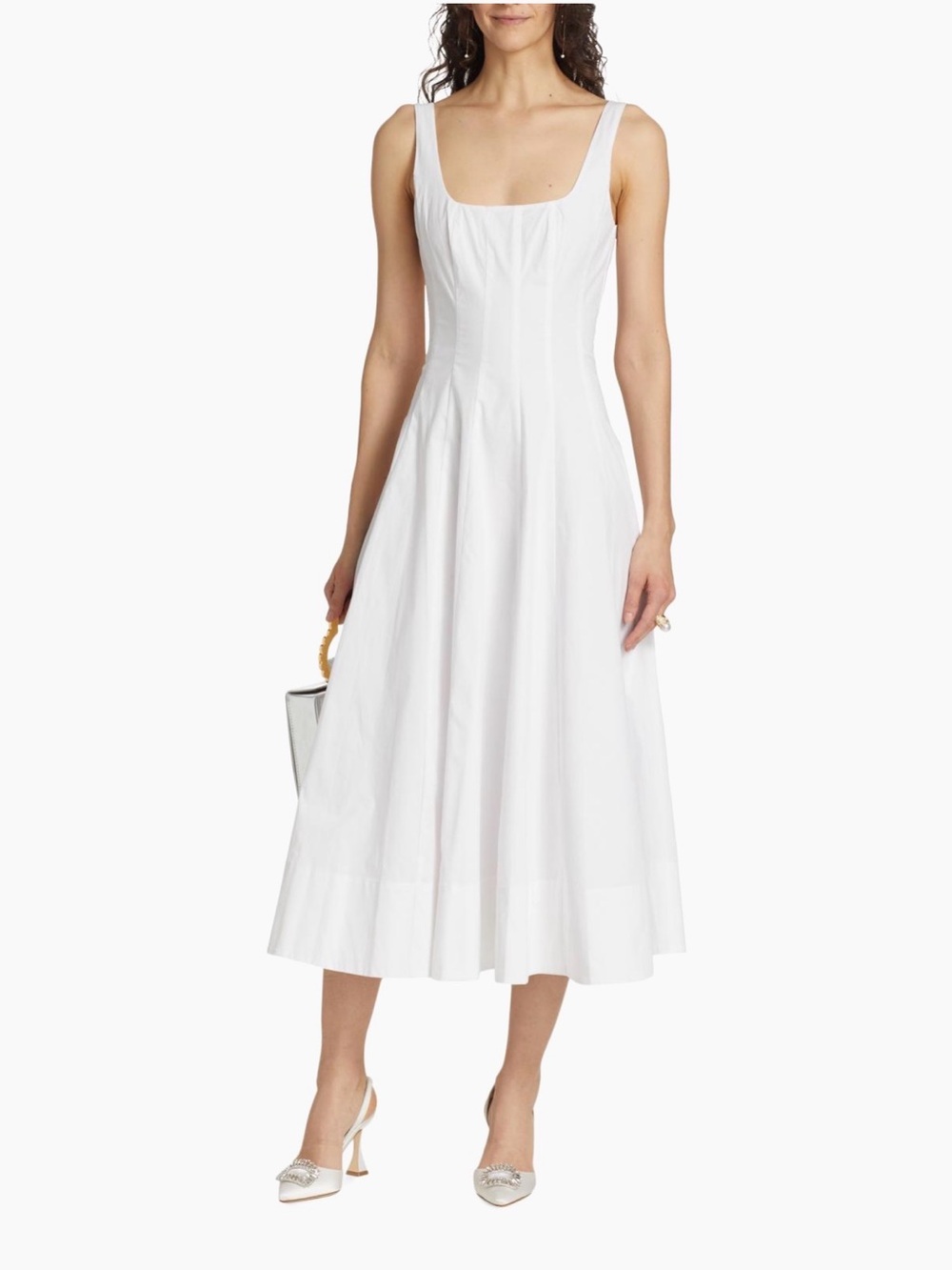 STAUD White A Line Midi dress